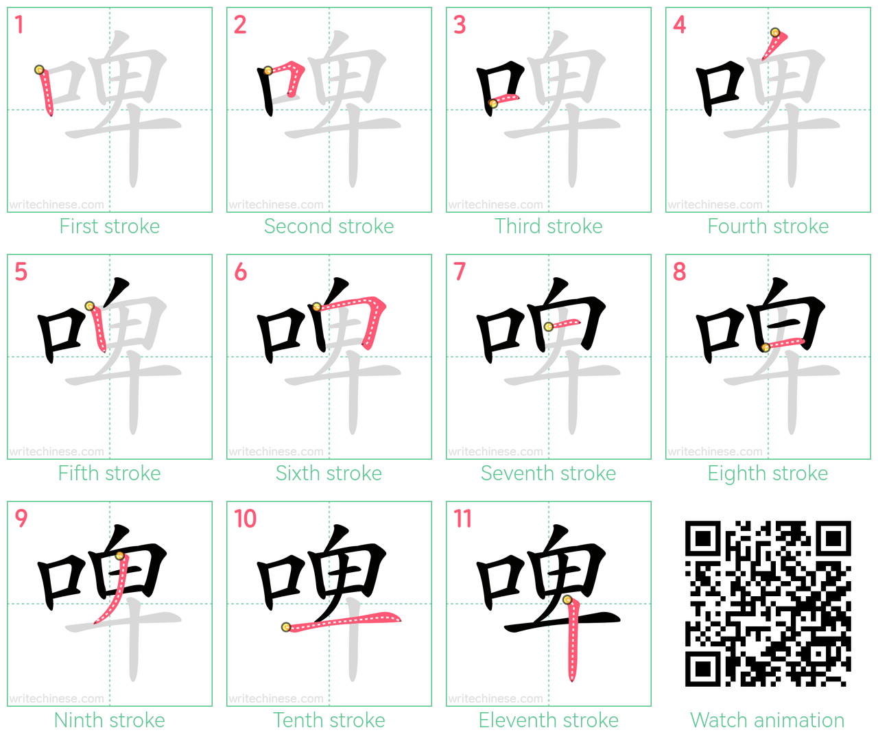 啤 step-by-step stroke order diagrams