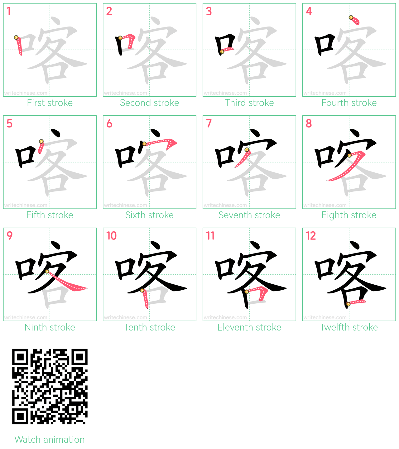 喀 step-by-step stroke order diagrams