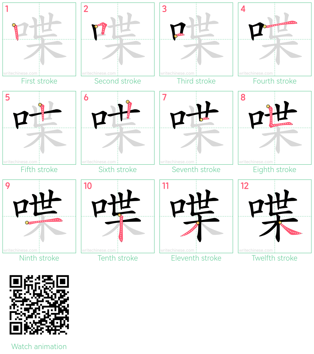 喋 step-by-step stroke order diagrams