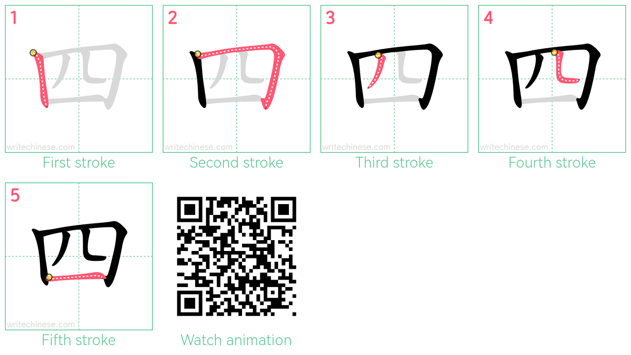 四 step-by-step stroke order diagrams