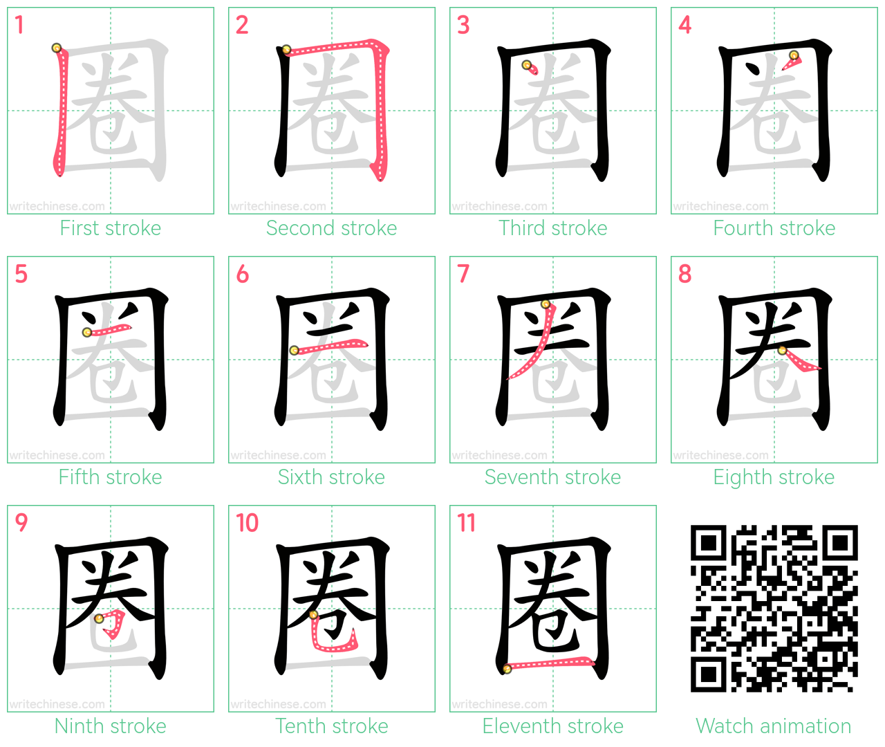 圈 step-by-step stroke order diagrams