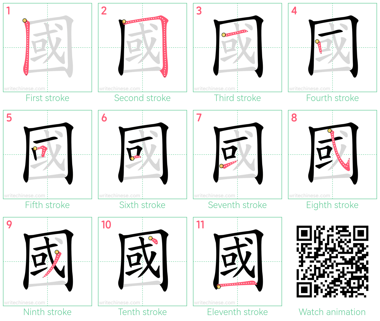 國 step-by-step stroke order diagrams