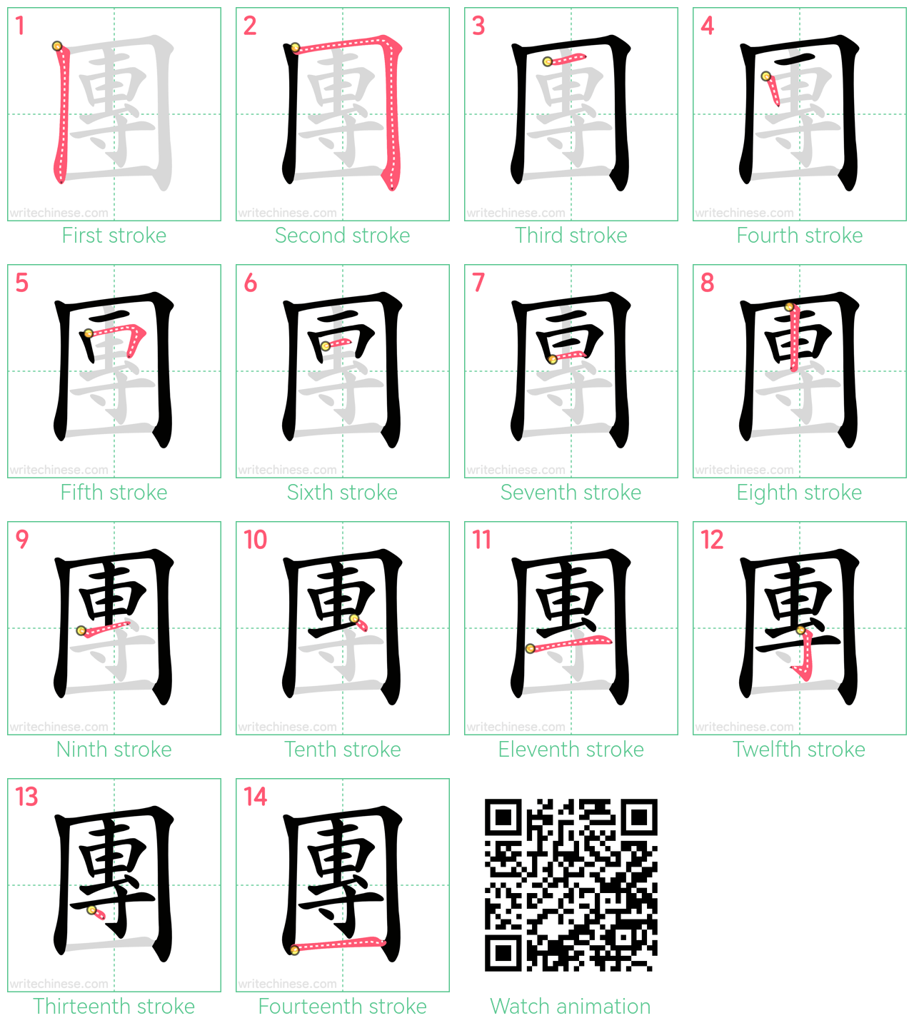 團 step-by-step stroke order diagrams