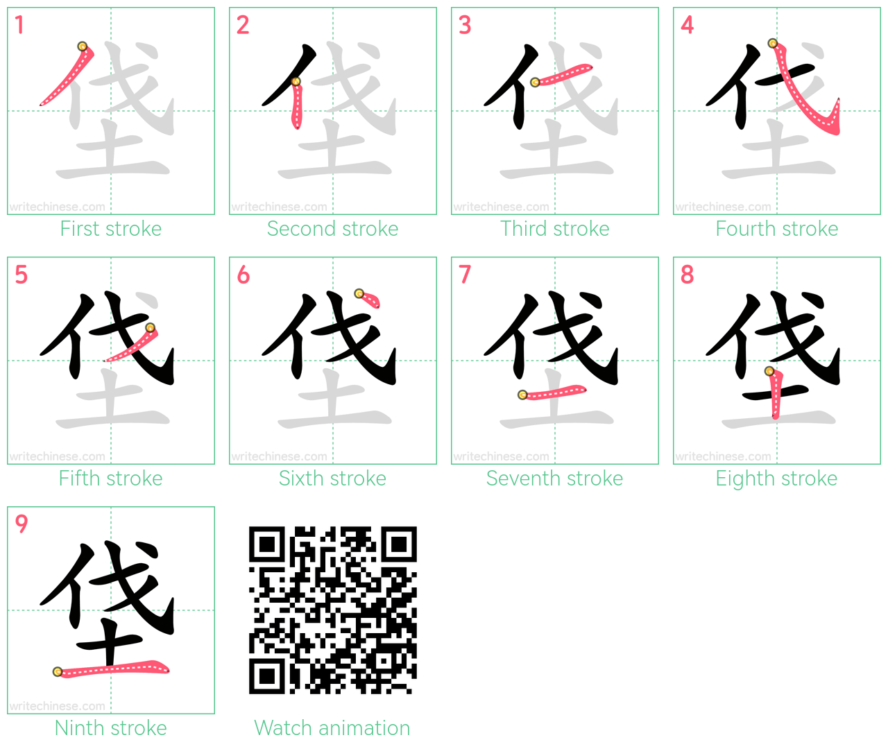 垡 step-by-step stroke order diagrams