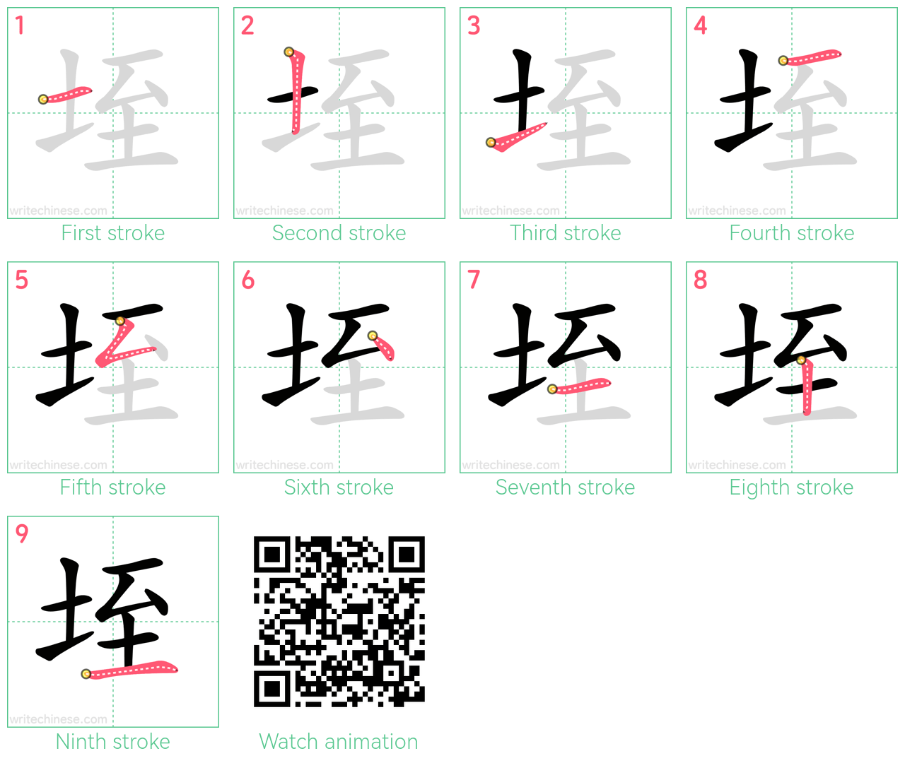 垤 step-by-step stroke order diagrams