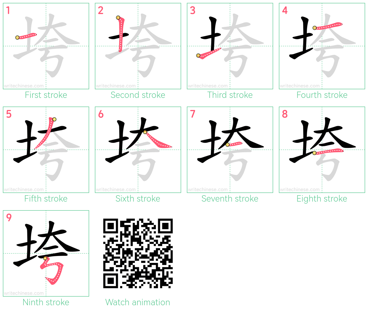 垮 step-by-step stroke order diagrams