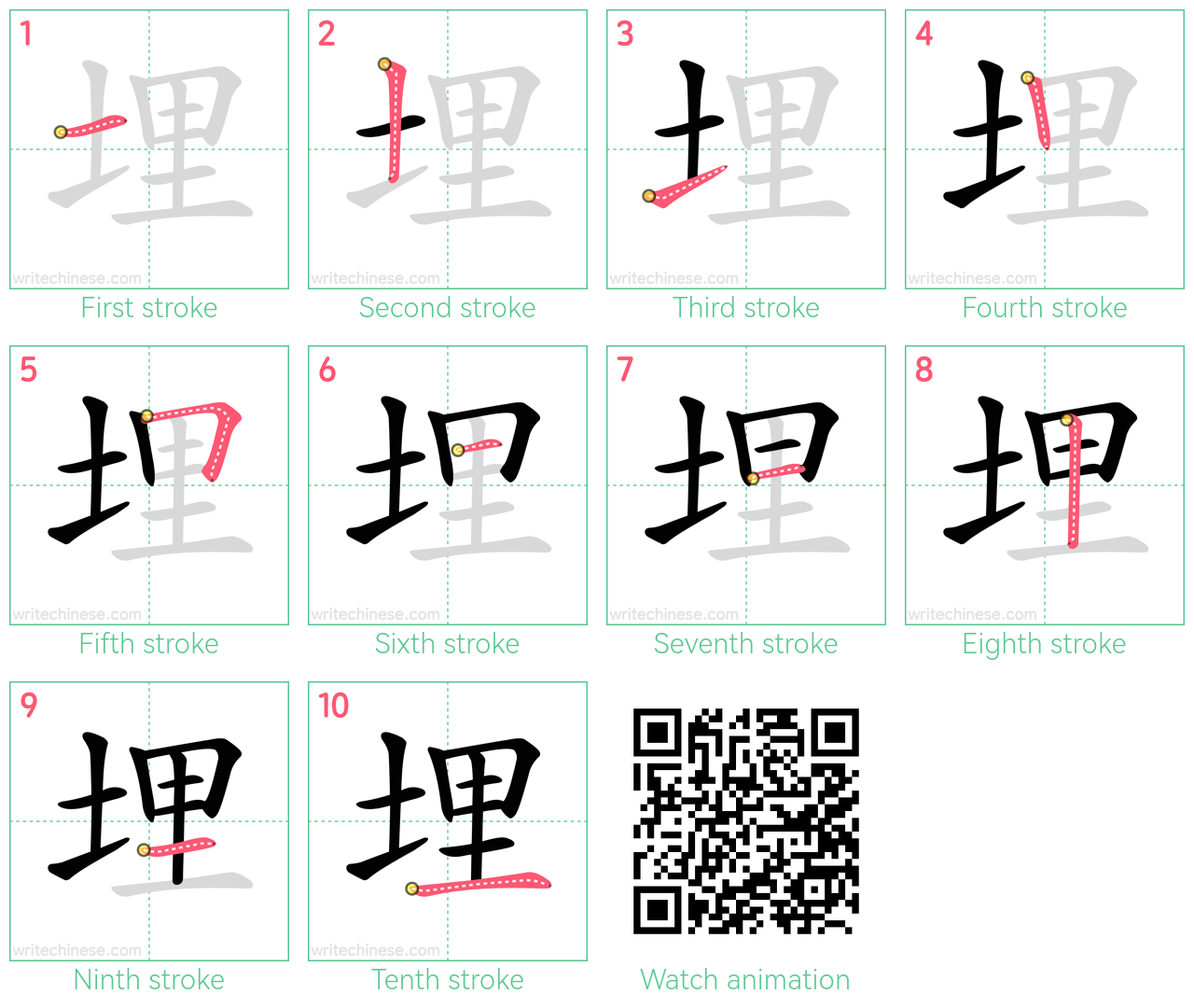 埋 step-by-step stroke order diagrams
