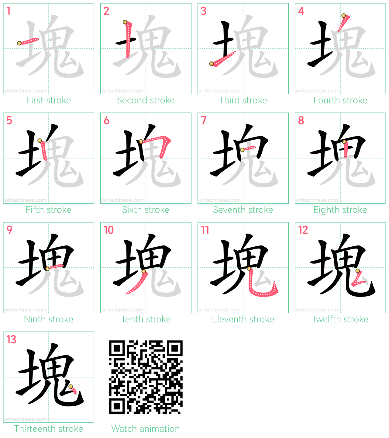 塊 step-by-step stroke order diagrams