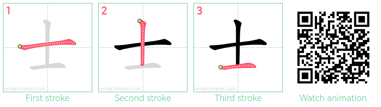士 step-by-step stroke order diagrams