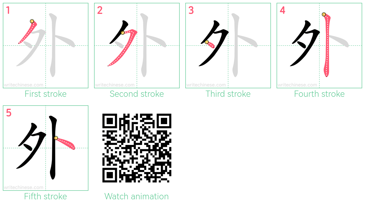外 step-by-step stroke order diagrams