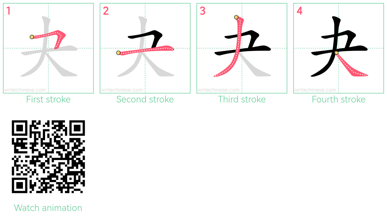 夬 step-by-step stroke order diagrams