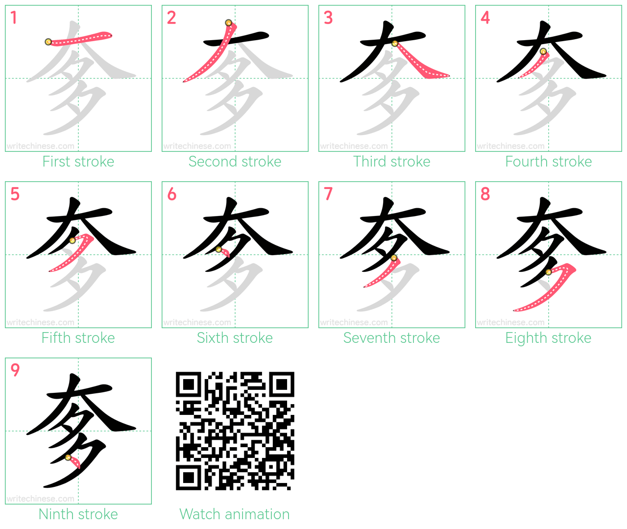 奓 step-by-step stroke order diagrams