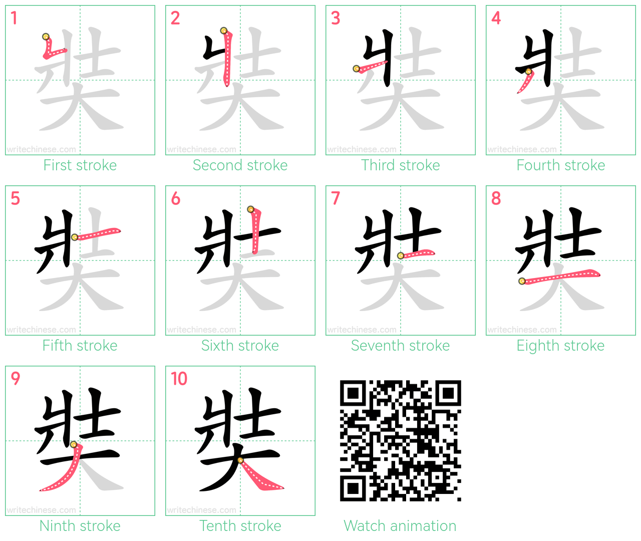 奘 step-by-step stroke order diagrams