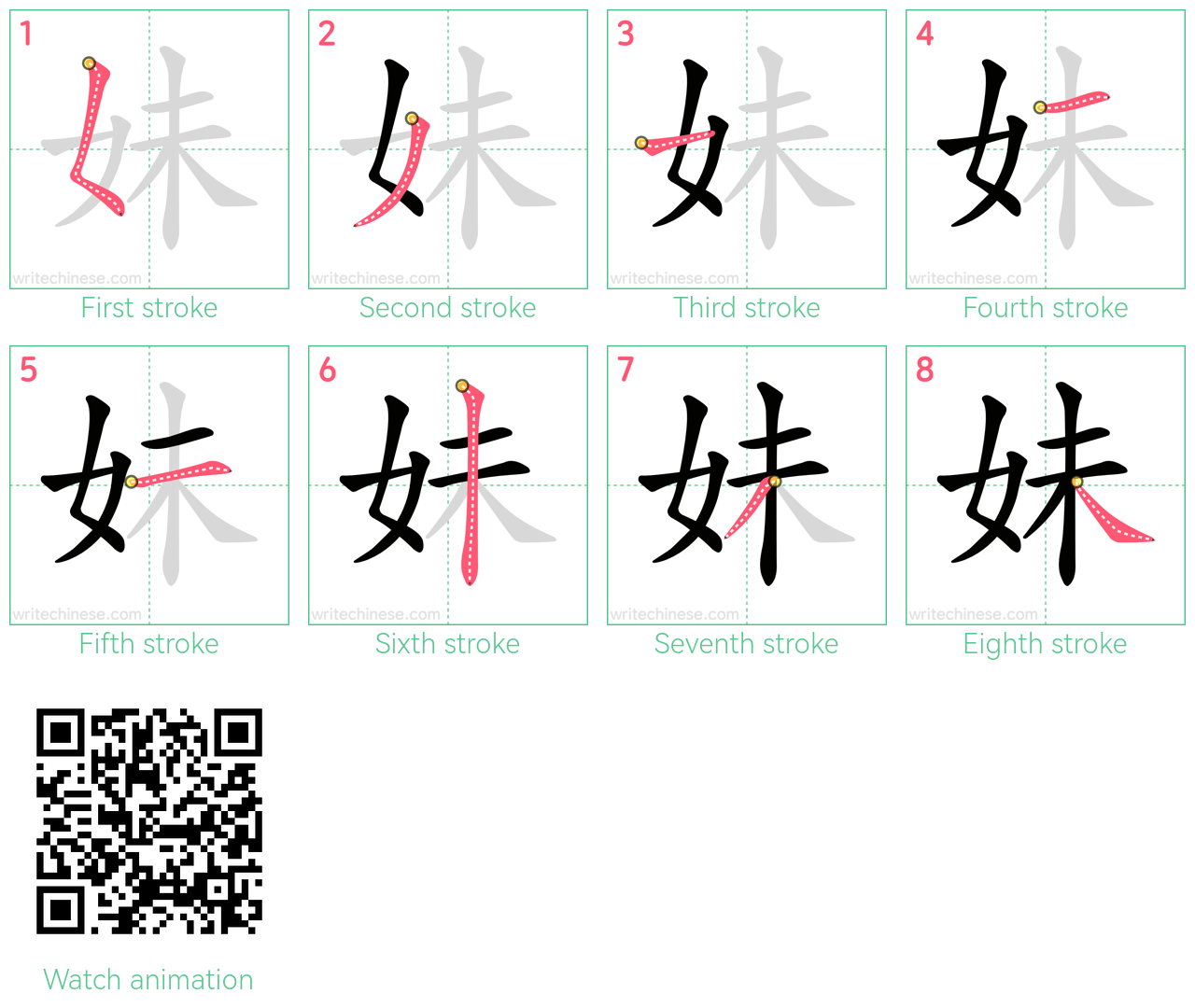 妹 step-by-step stroke order diagrams