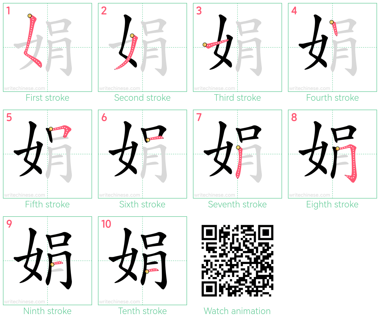 娟 step-by-step stroke order diagrams