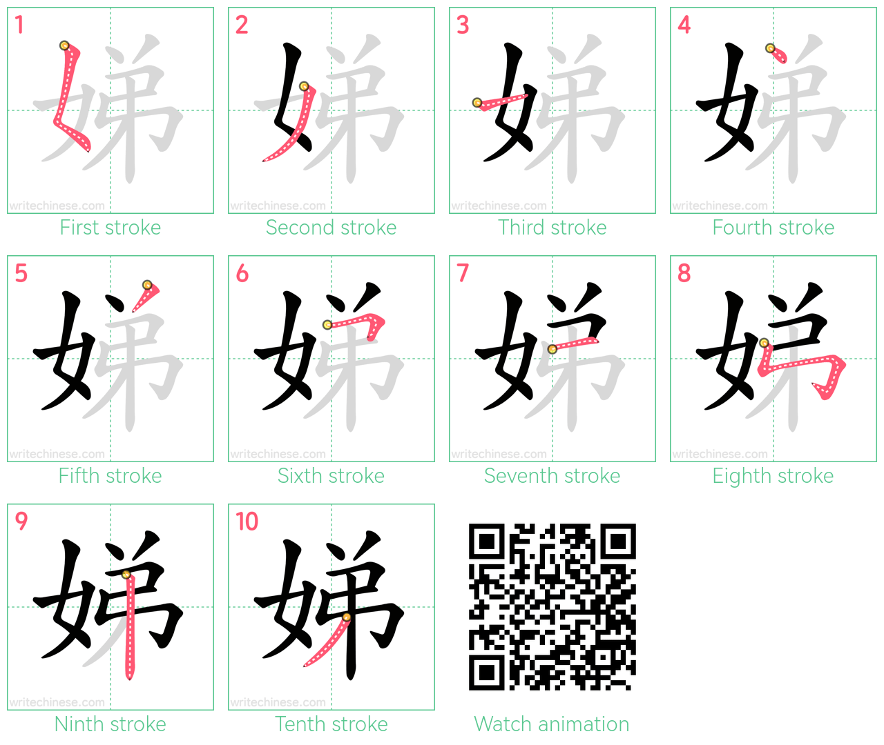 娣 step-by-step stroke order diagrams