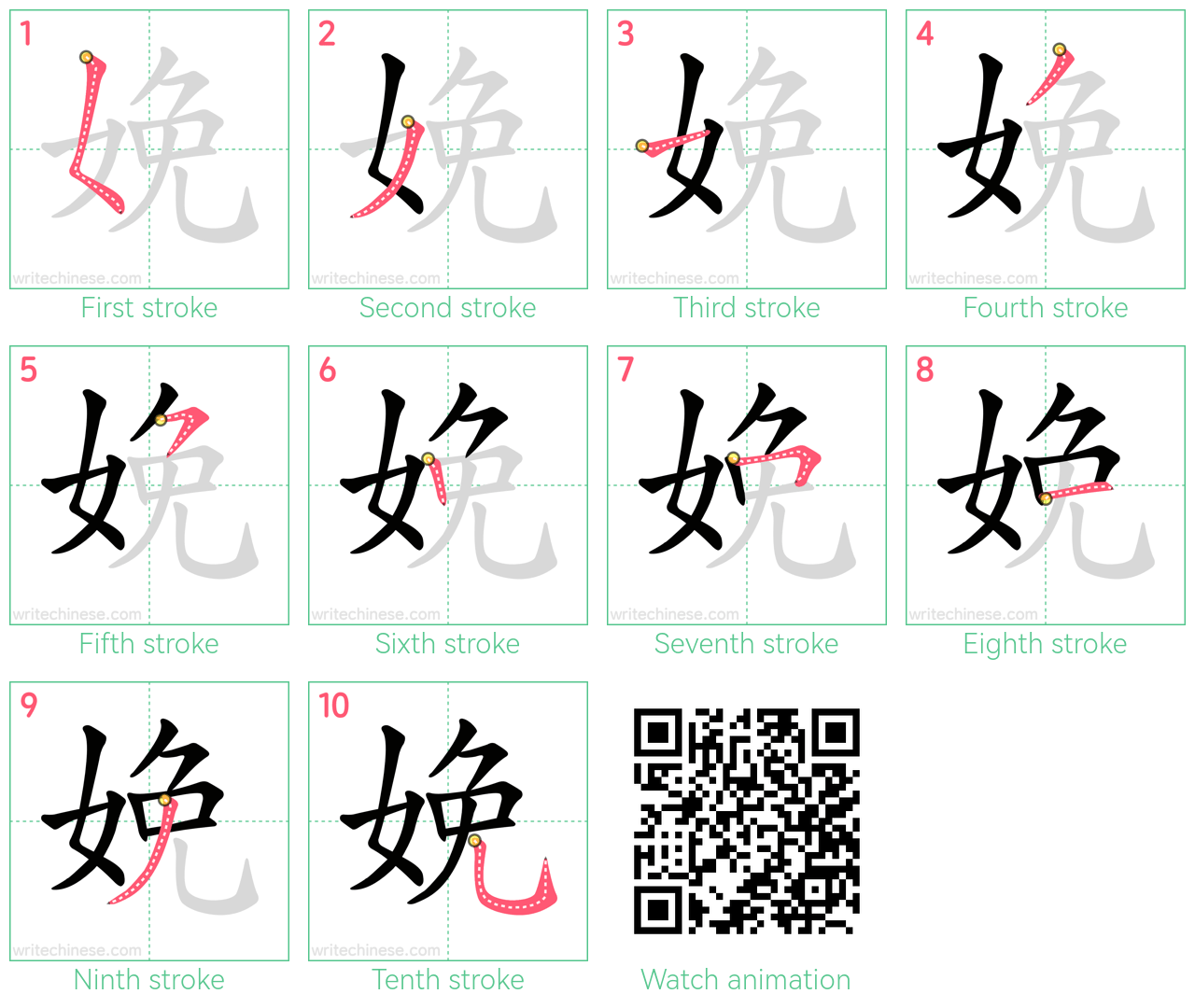 娩 step-by-step stroke order diagrams