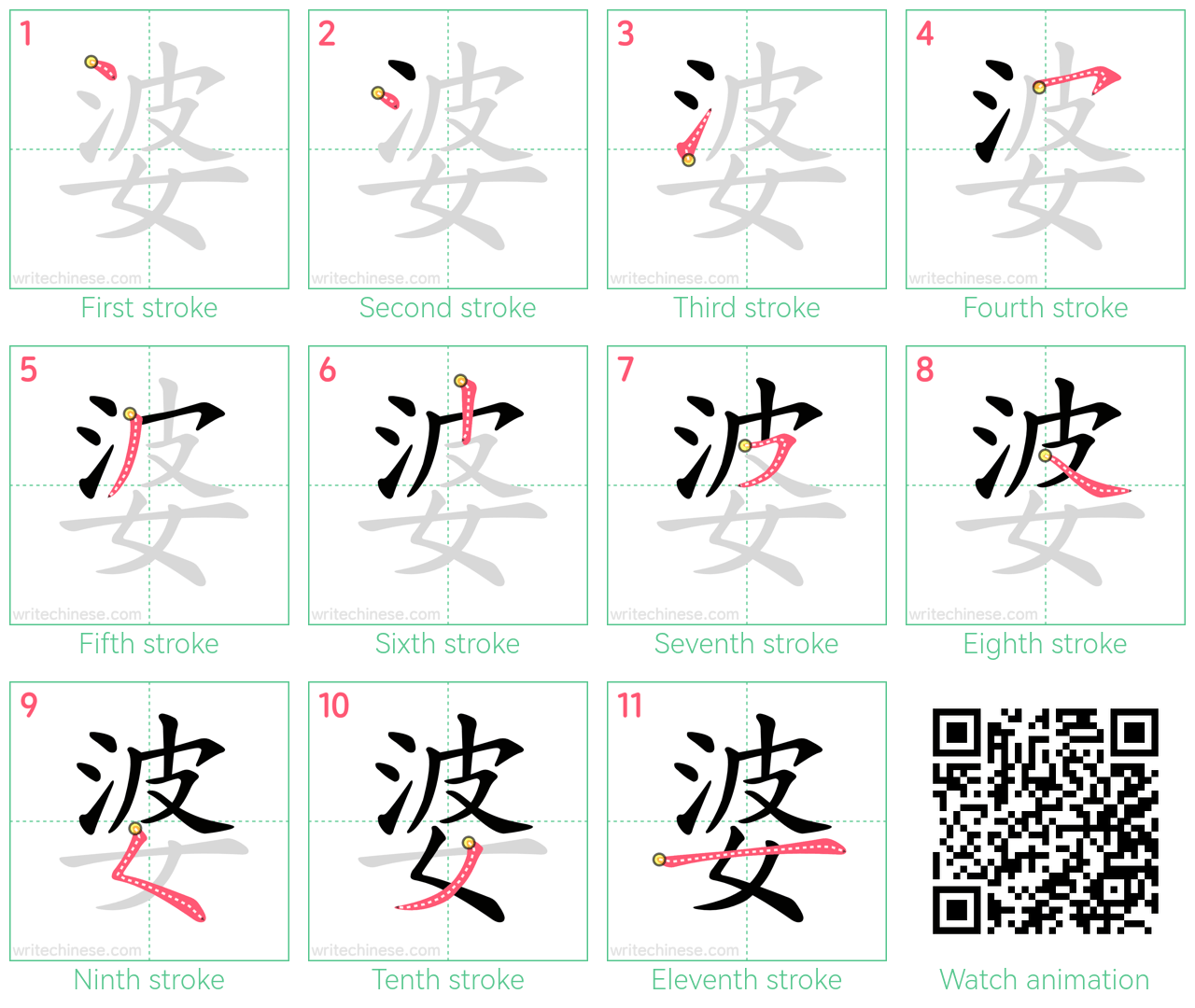 婆 step-by-step stroke order diagrams