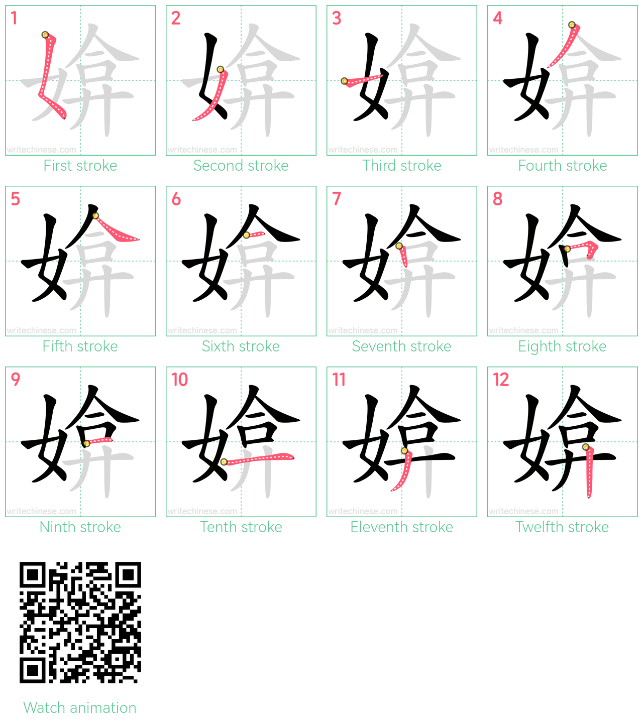 媕 step-by-step stroke order diagrams