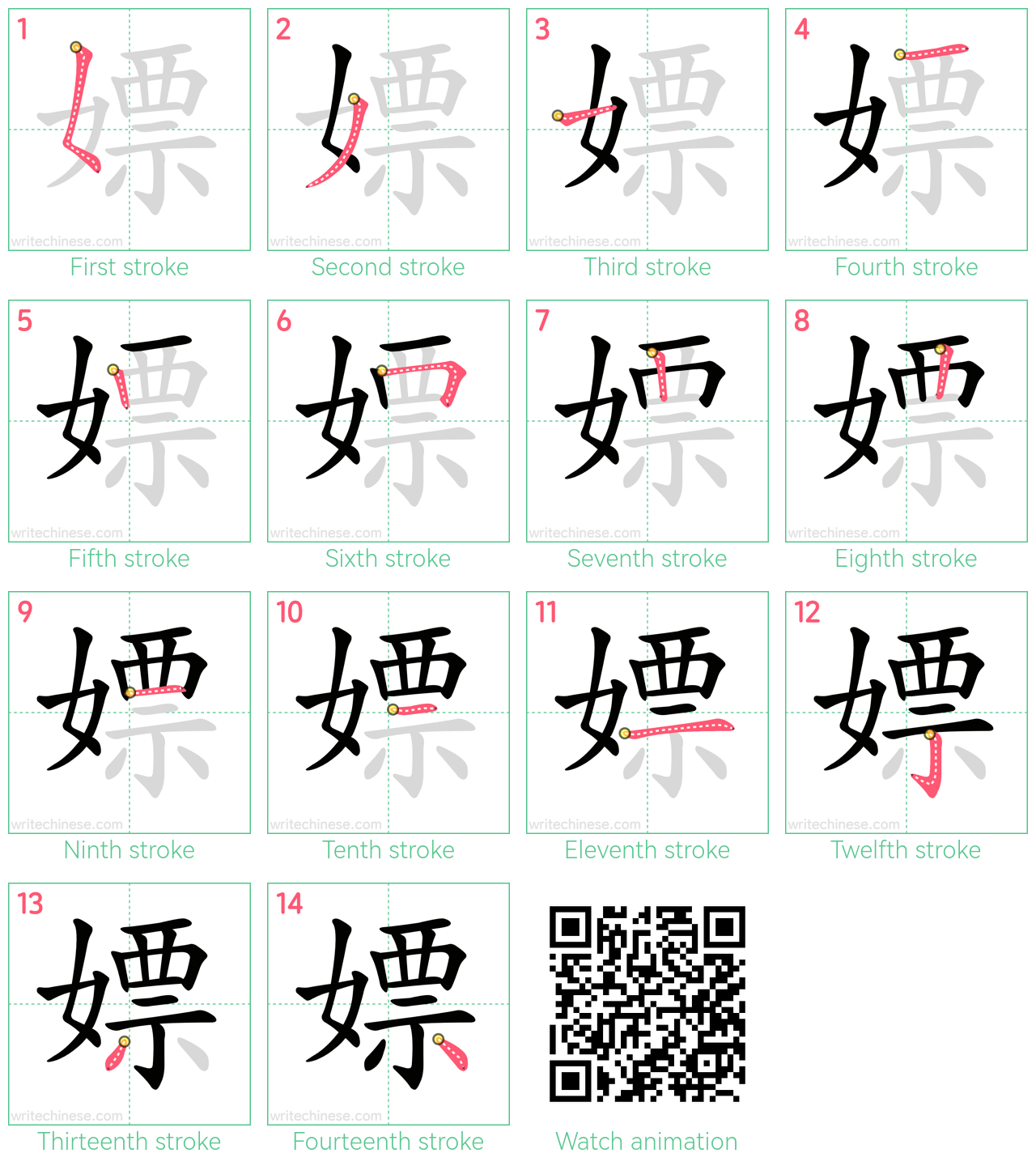 嫖 step-by-step stroke order diagrams