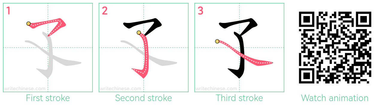 孓 step-by-step stroke order diagrams