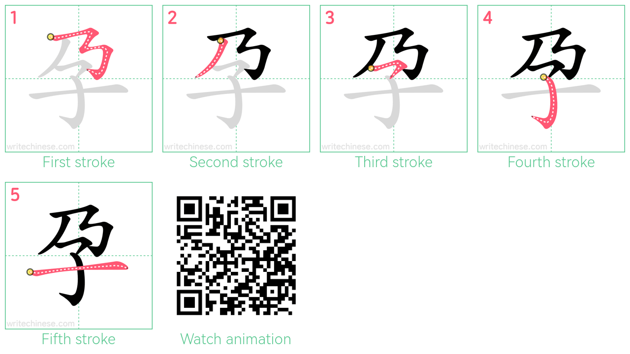 孕 step-by-step stroke order diagrams