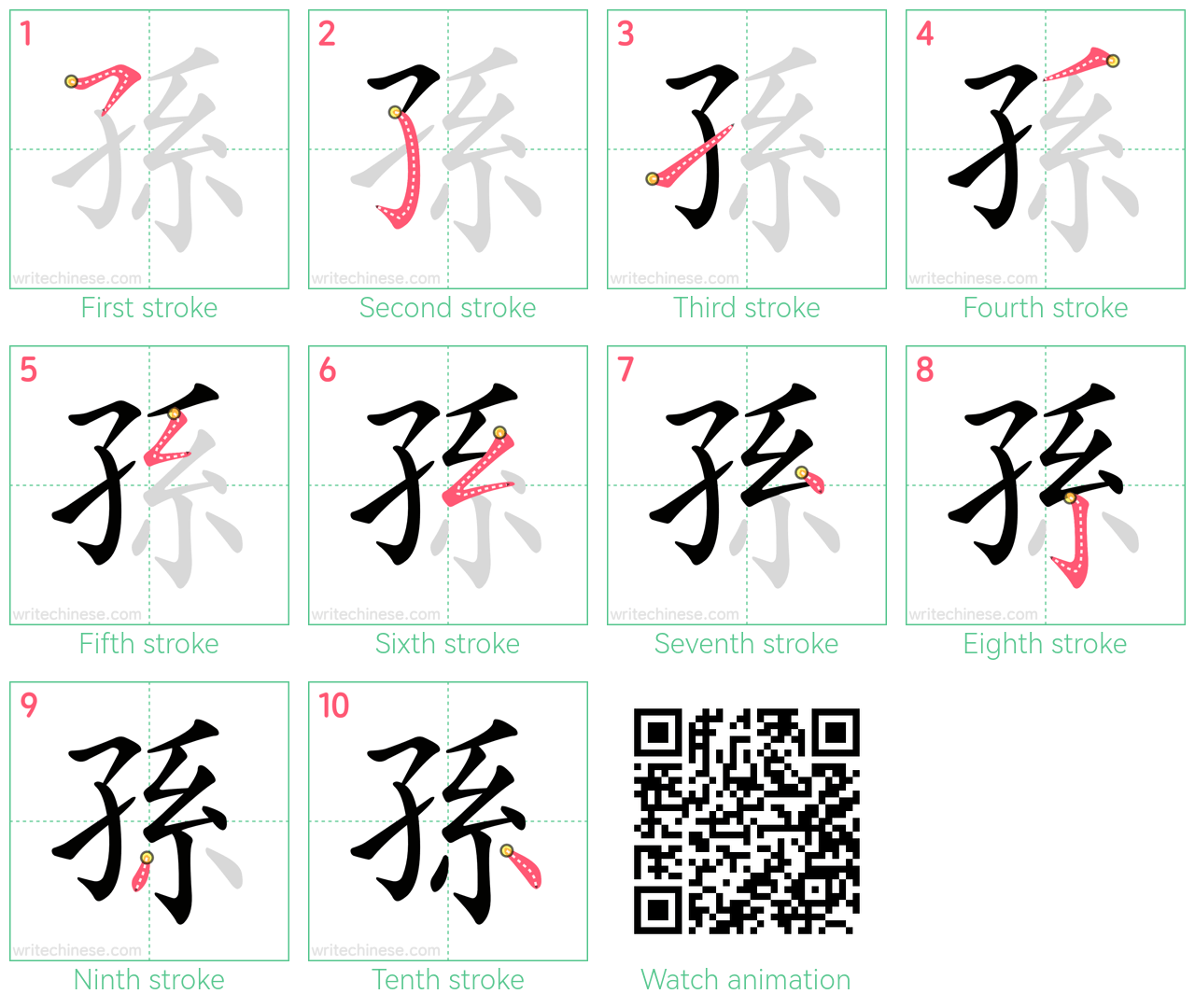 孫 step-by-step stroke order diagrams