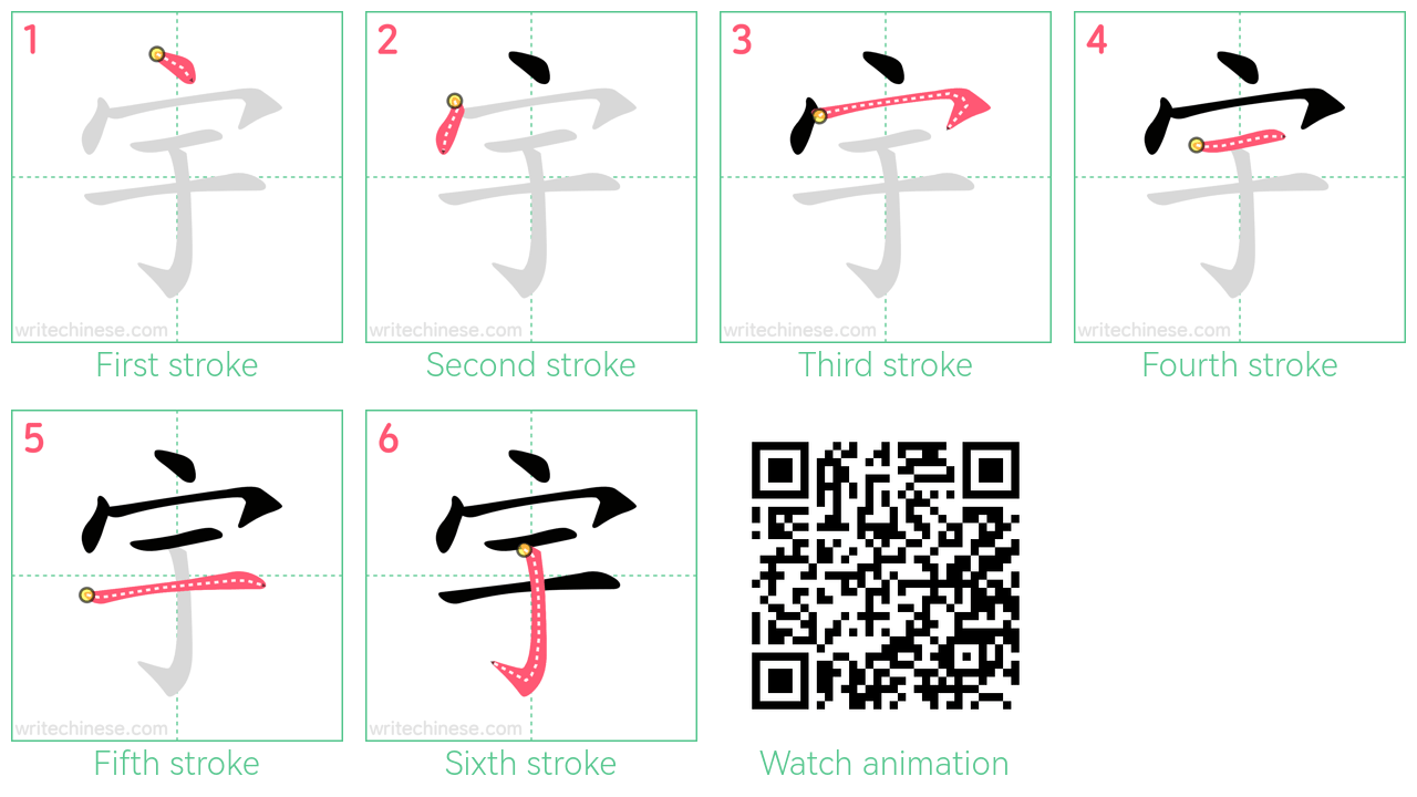 宇 step-by-step stroke order diagrams