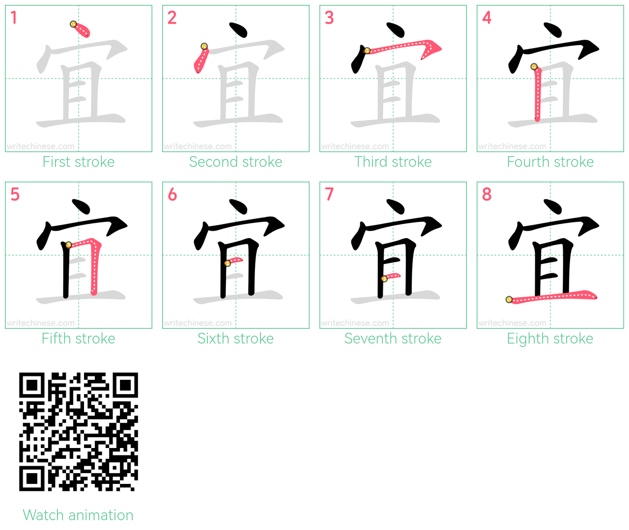 宜 step-by-step stroke order diagrams