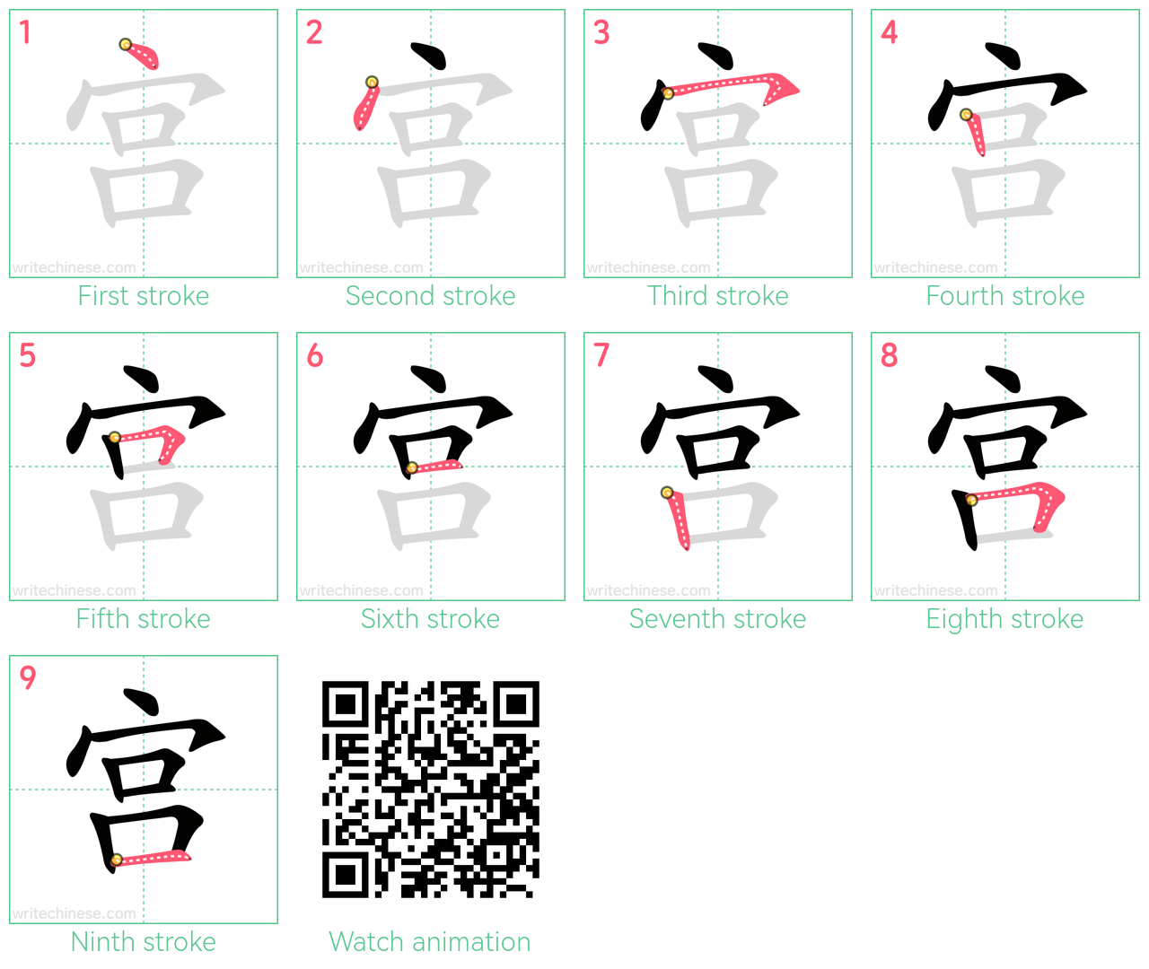 宫 step-by-step stroke order diagrams