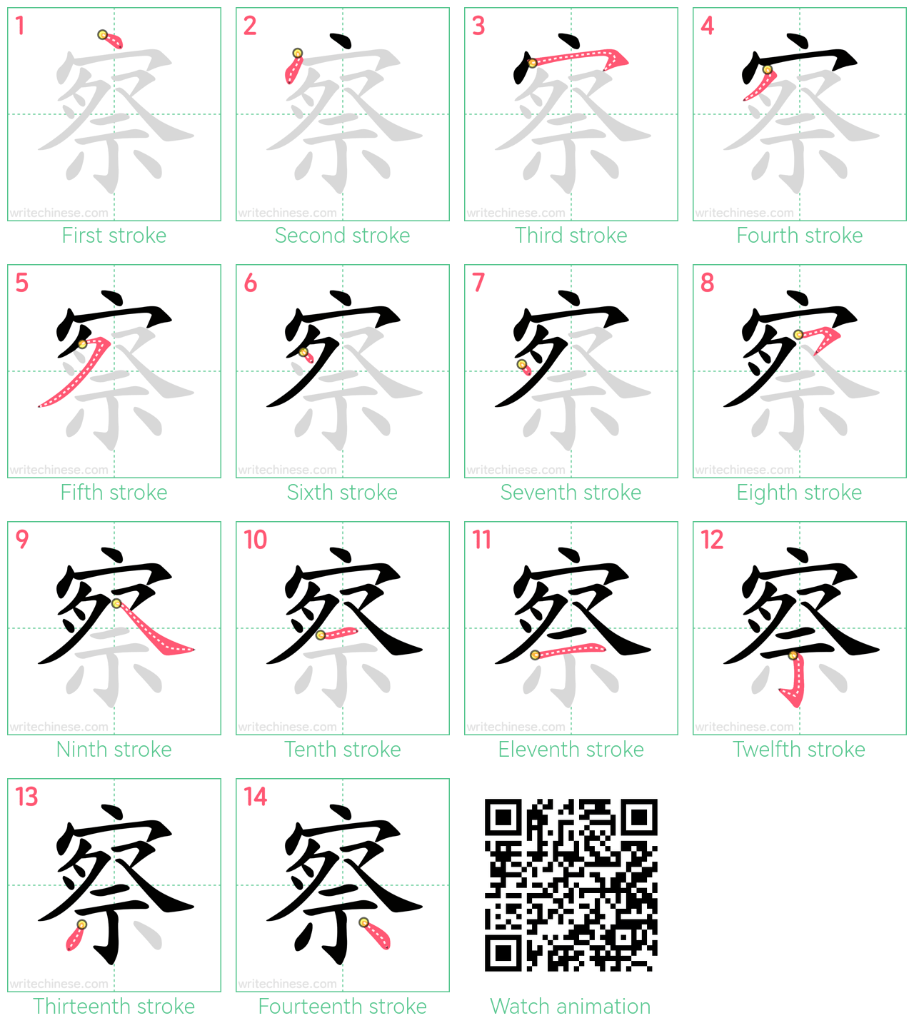 察 step-by-step stroke order diagrams