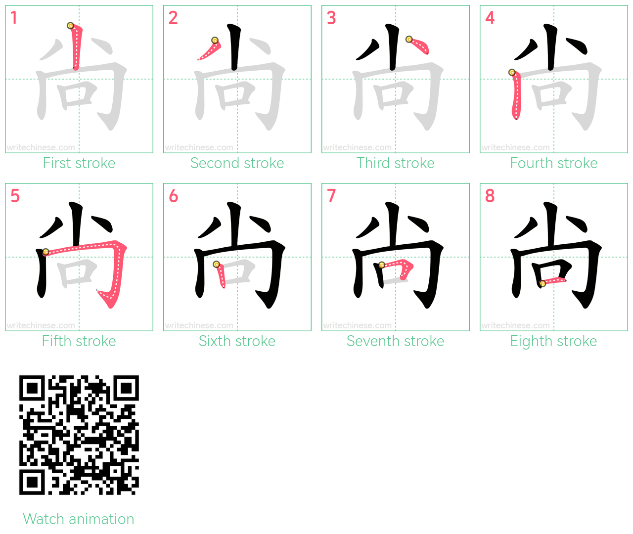 尙 step-by-step stroke order diagrams