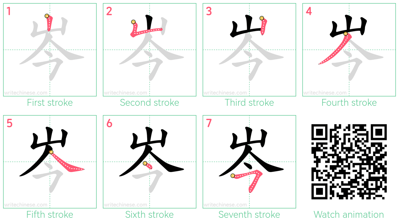 岑 step-by-step stroke order diagrams