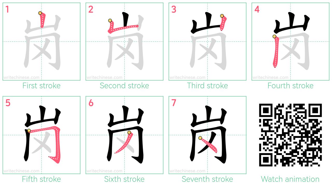 岗 step-by-step stroke order diagrams