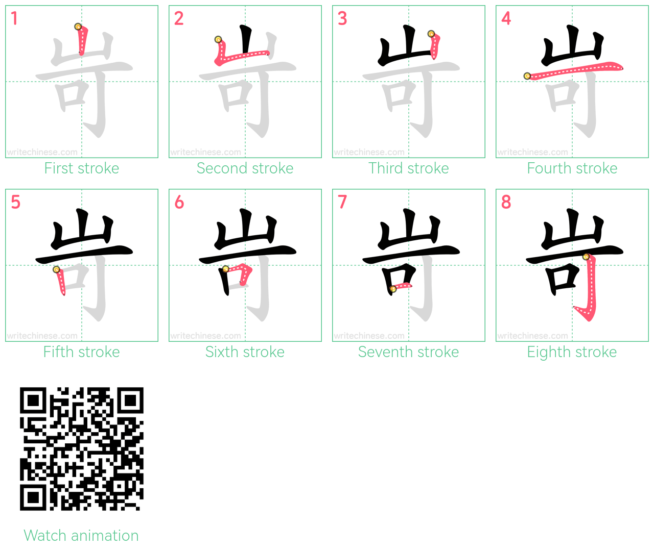 岢 step-by-step stroke order diagrams