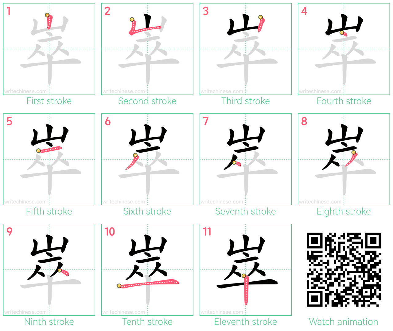 崒 step-by-step stroke order diagrams