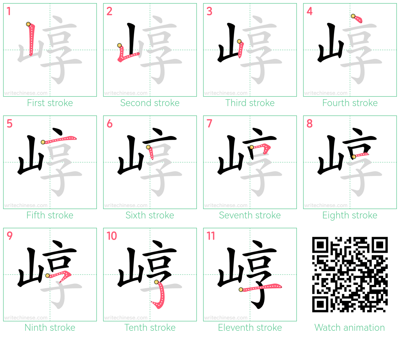 崞 step-by-step stroke order diagrams