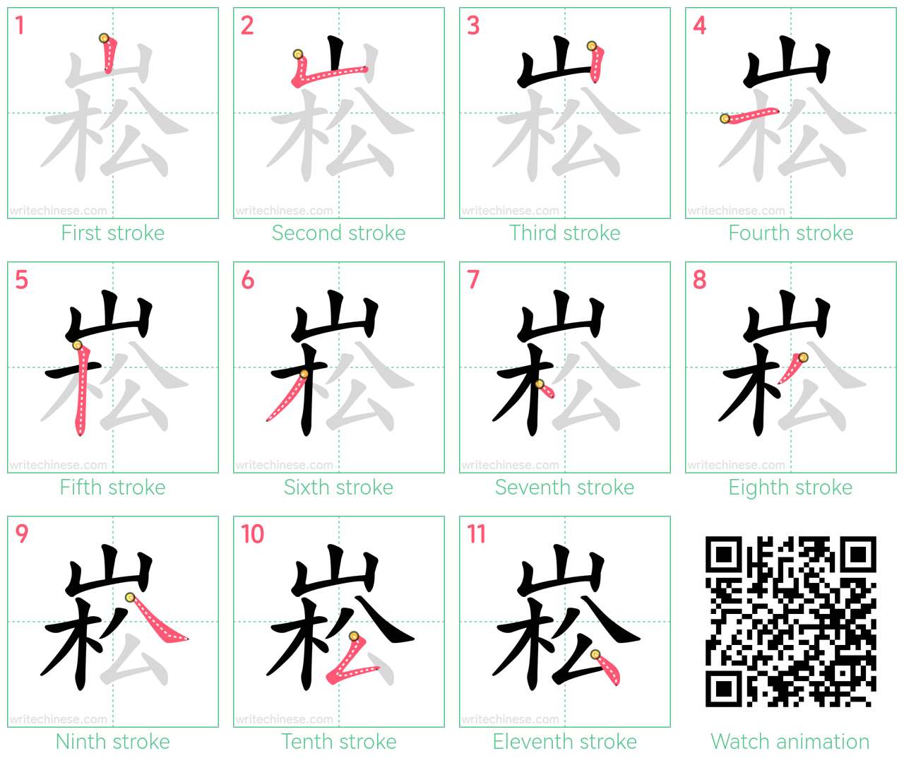 崧 step-by-step stroke order diagrams