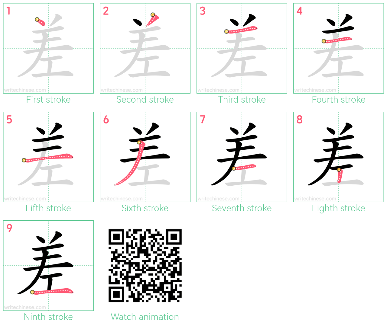 差 step-by-step stroke order diagrams