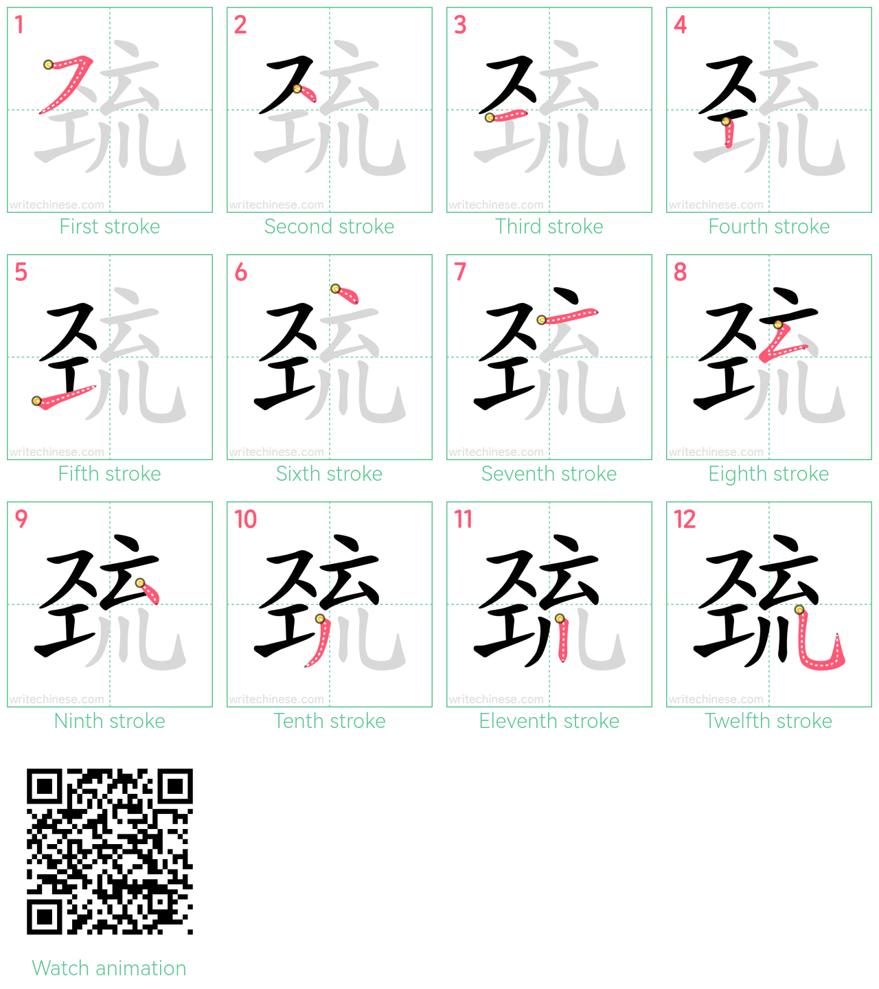 巯 step-by-step stroke order diagrams