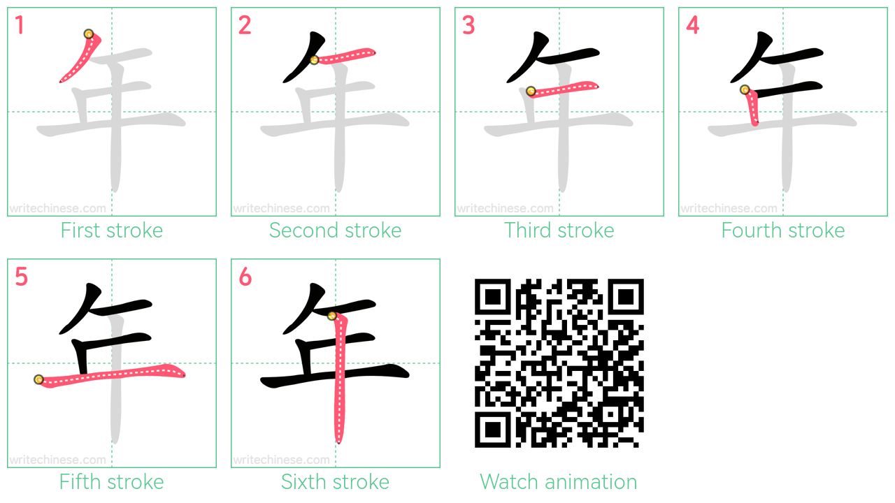 年 step-by-step stroke order diagrams