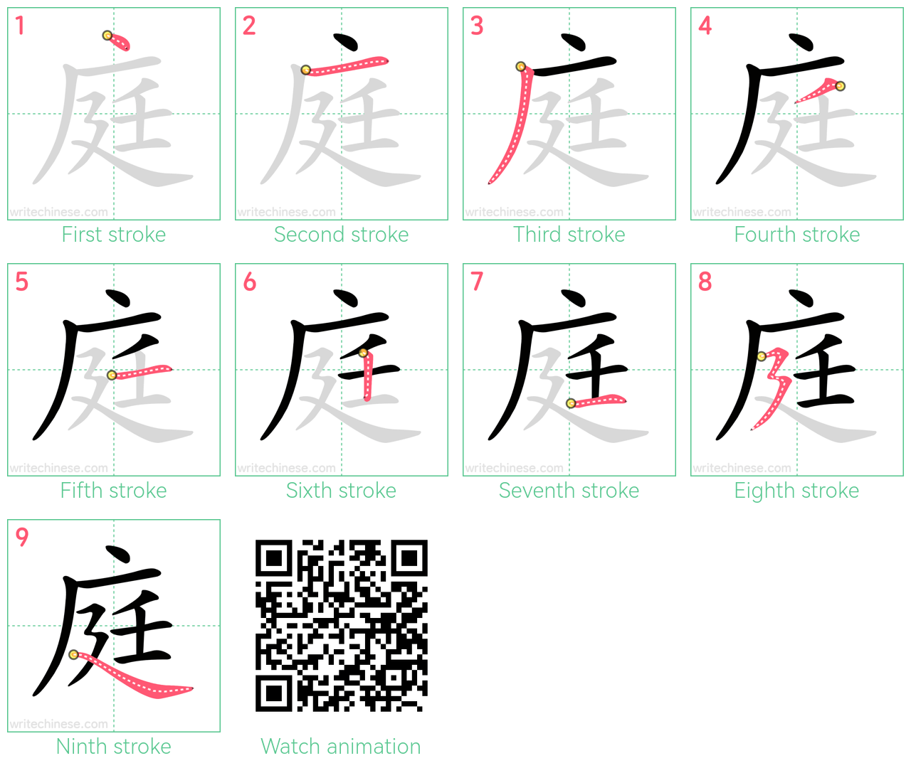 庭 step-by-step stroke order diagrams