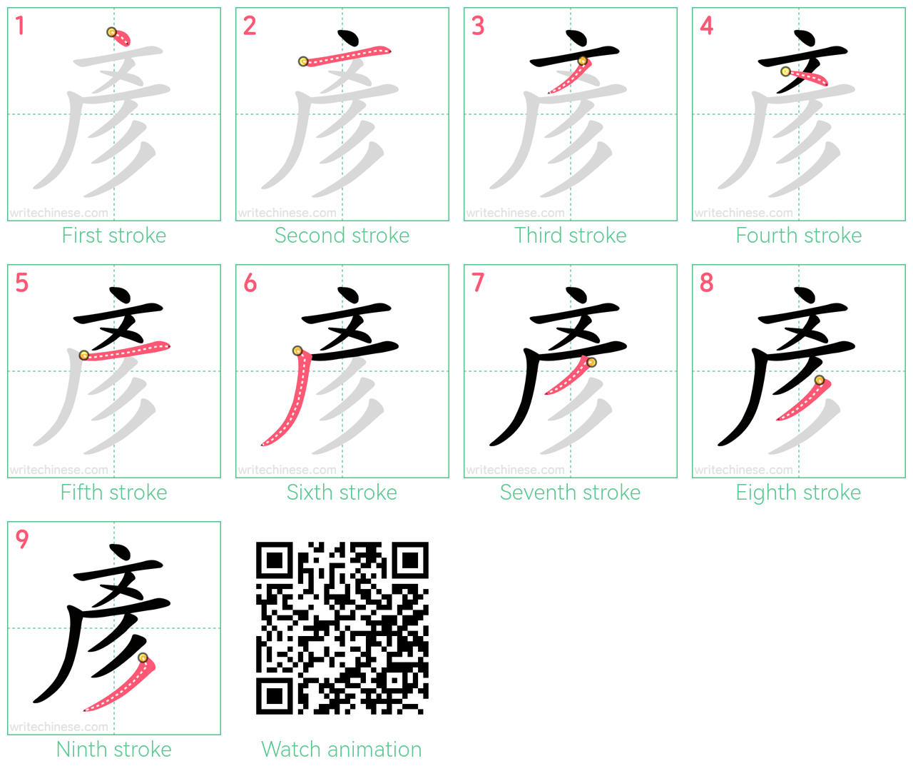 彥 step-by-step stroke order diagrams