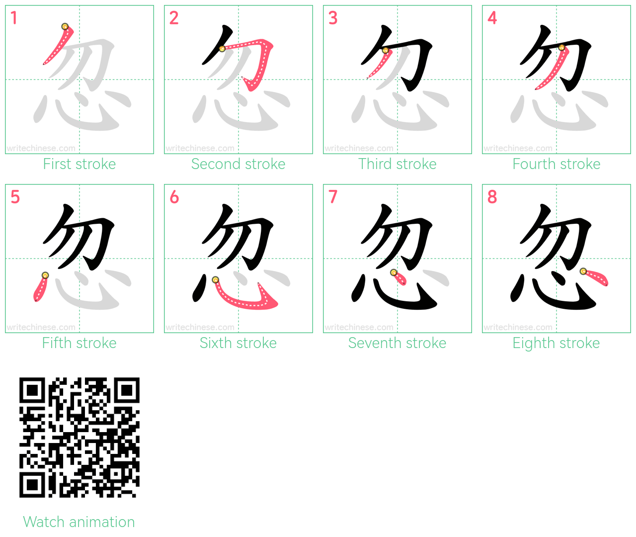 忽 step-by-step stroke order diagrams