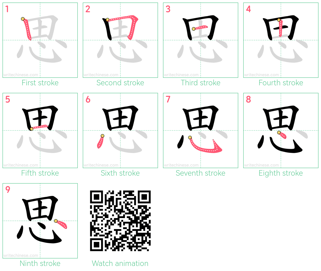 思 step-by-step stroke order diagrams