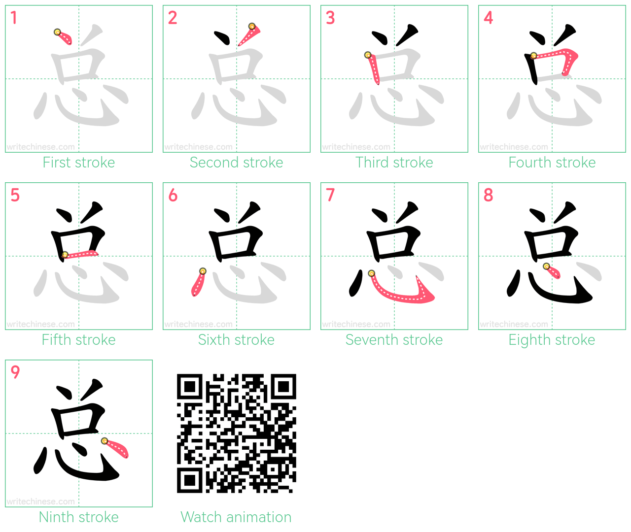 总 step-by-step stroke order diagrams