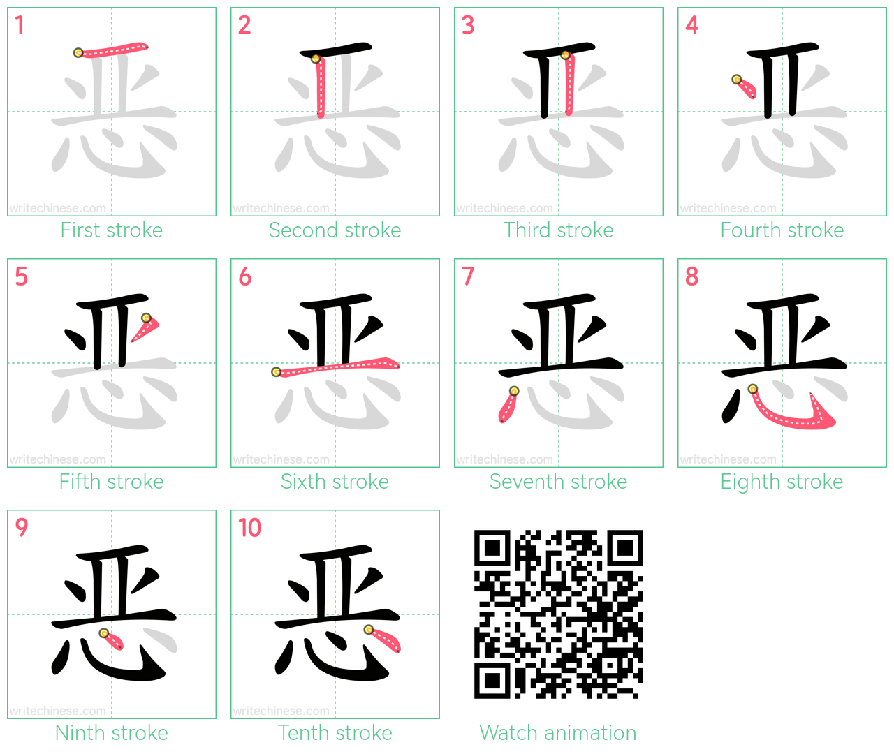 恶 step-by-step stroke order diagrams