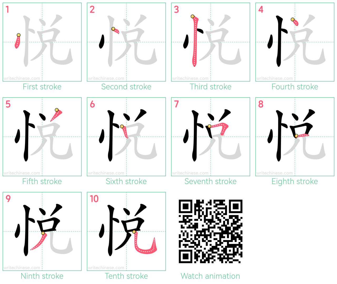 悅 step-by-step stroke order diagrams
