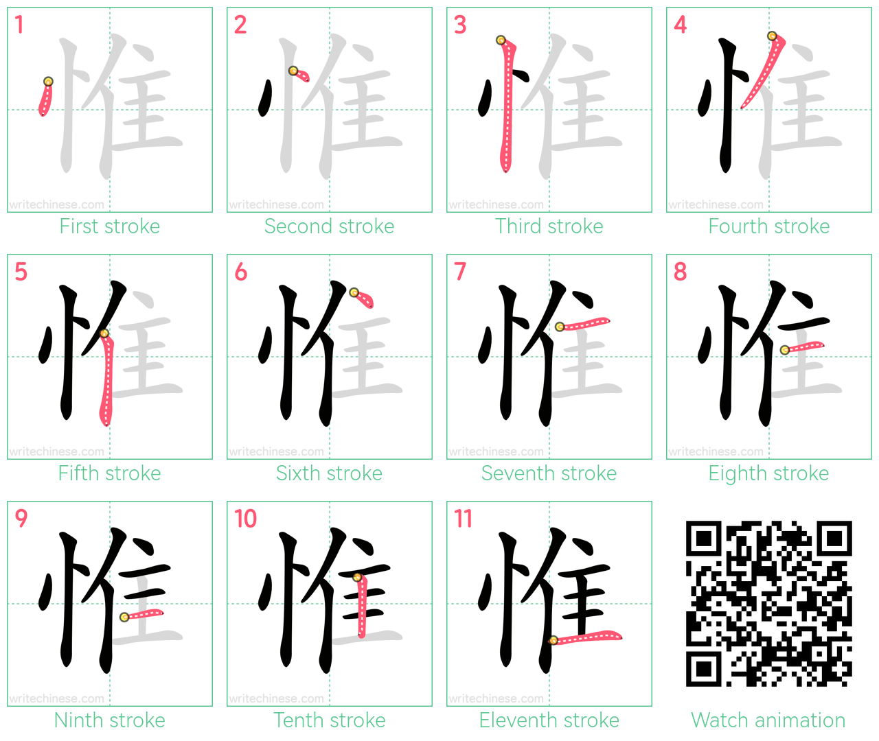 惟 step-by-step stroke order diagrams