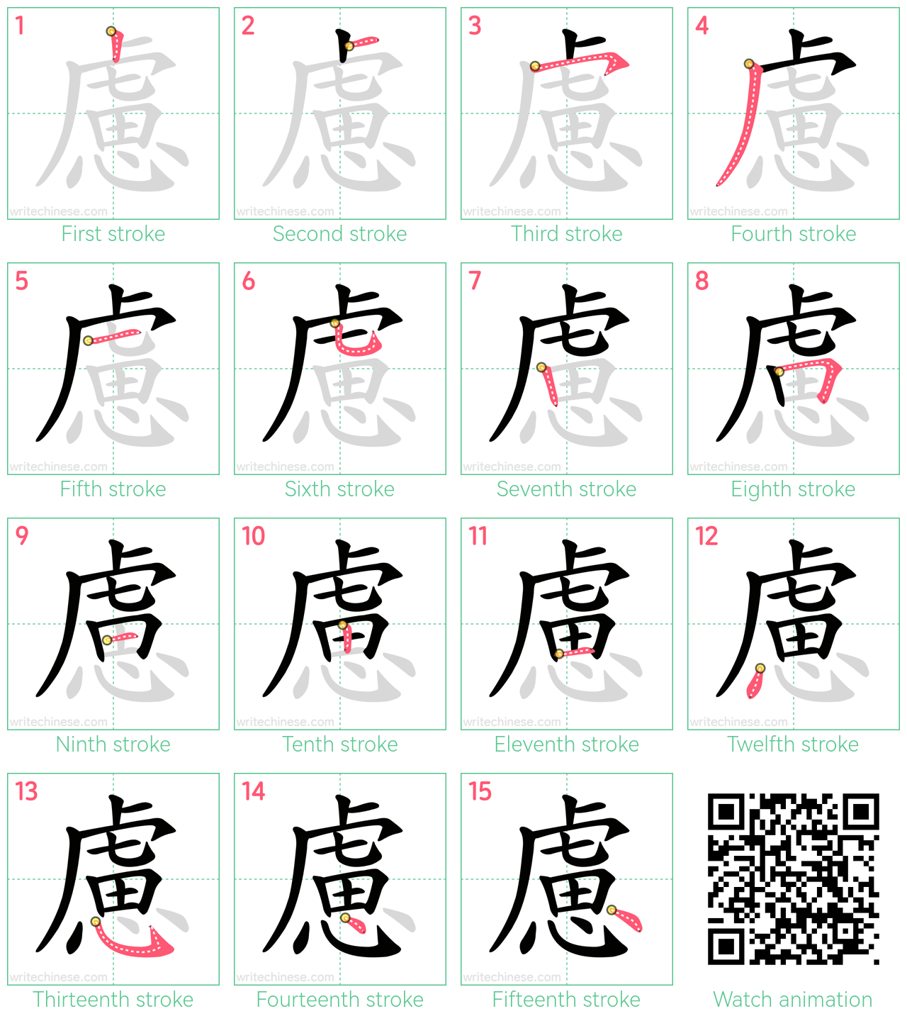 慮 step-by-step stroke order diagrams